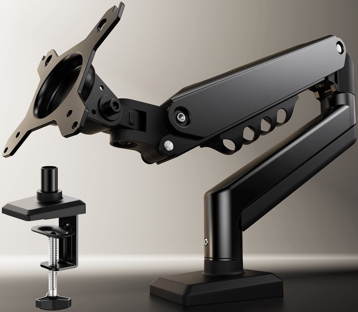 OdinLake monitor arm with mounting plate and desk clamp visible