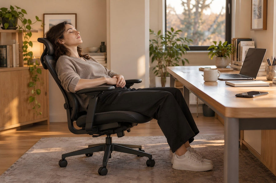 Office worker napping in an ergonomic chair