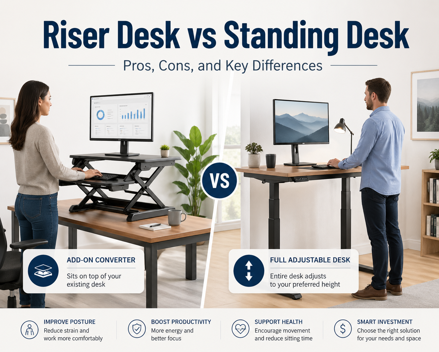 Riser Desk vs Standing Desk: Pros, Cons, and Key Differences