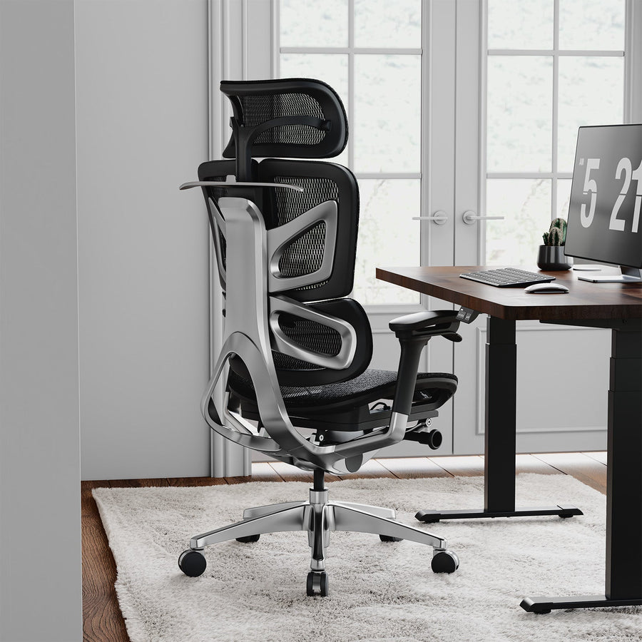 OdinLake office chair showing its five-star metal base, gas-lift column, and five caster assemblies