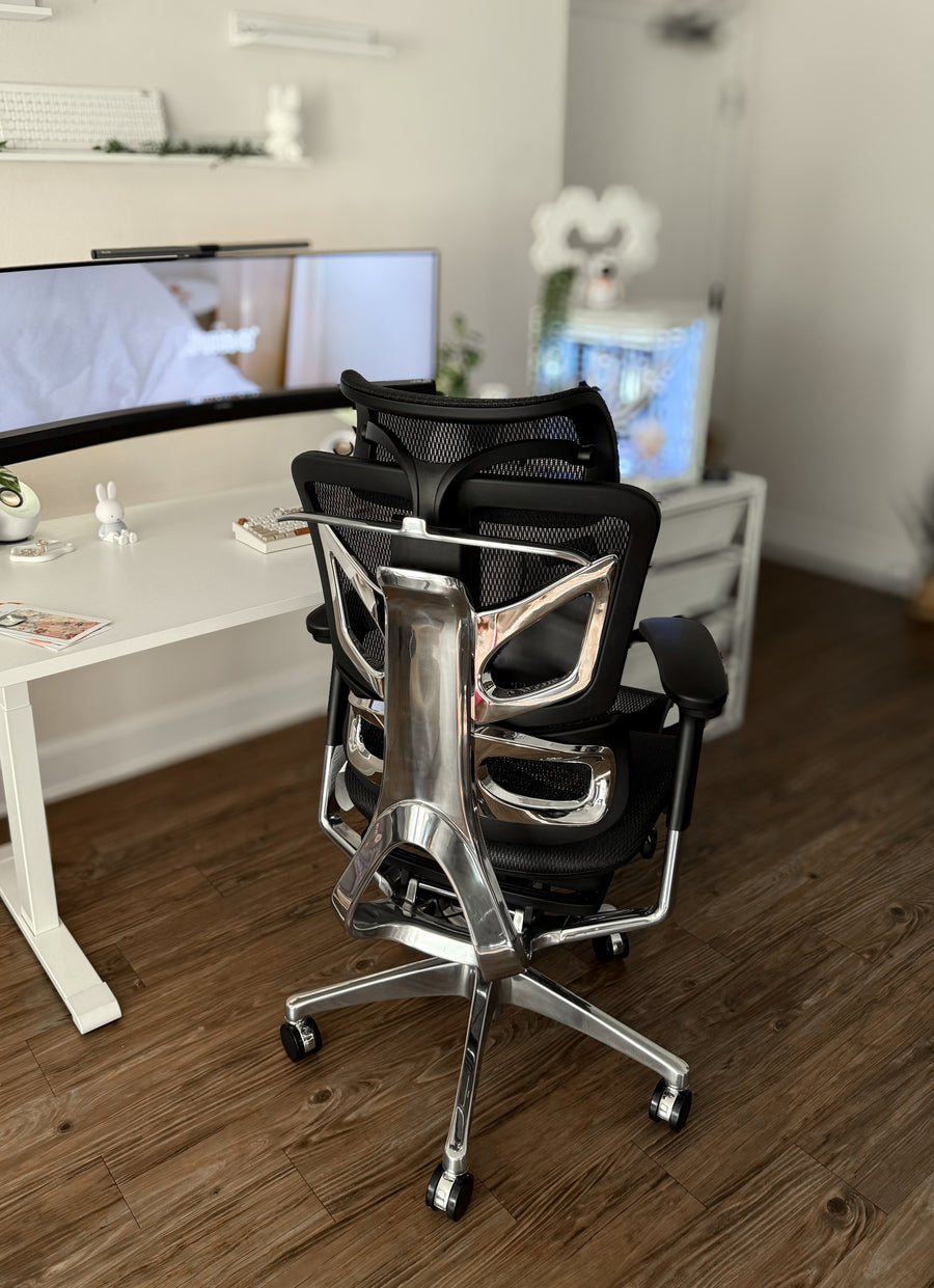OdinLake office chair casters resting on a clean dark wood floor in a home office
