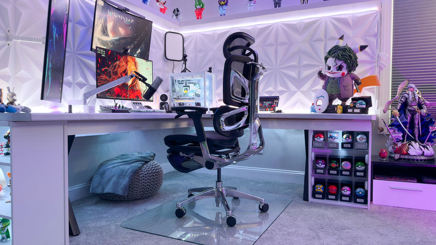 OdinLake office chair positioned on a clear rigid chair mat over carpet in a home workstation