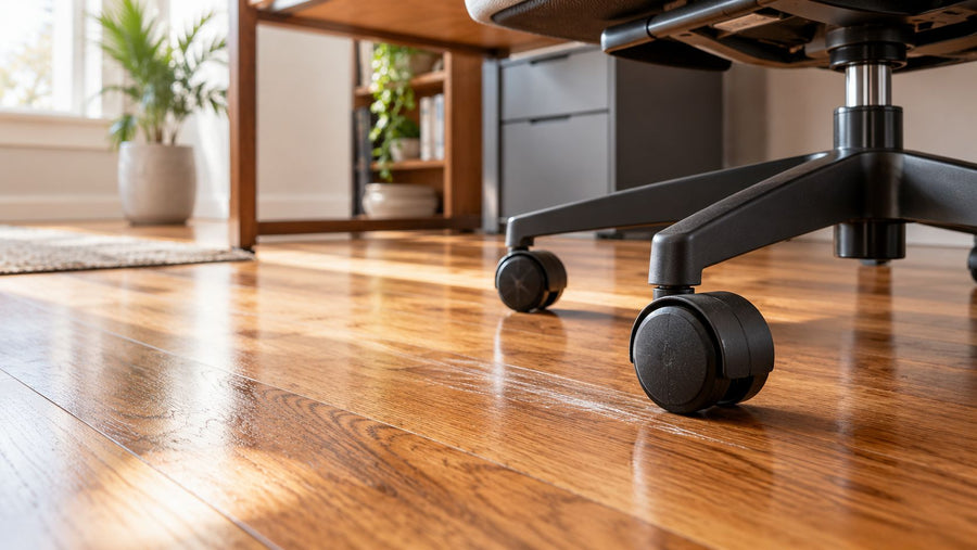 Office chair casters on water-based polyurethane floor