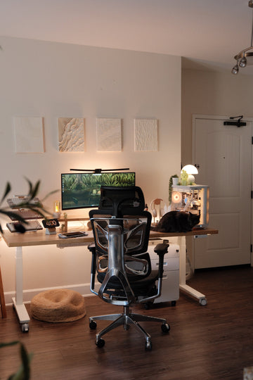 OdinLake office chair with all five casters on a smooth wood-look floor in a home office