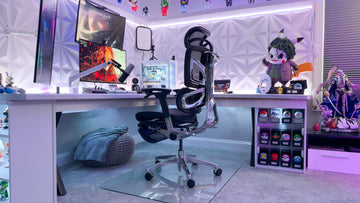 OdinLake office chair on a clear chair mat in a carpeted home workspace